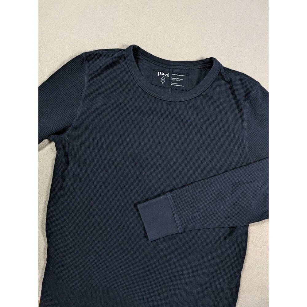 Pact Organic Waffle Knit Shirt Mens Size M Blue Thermal Long Sleeve Cotton